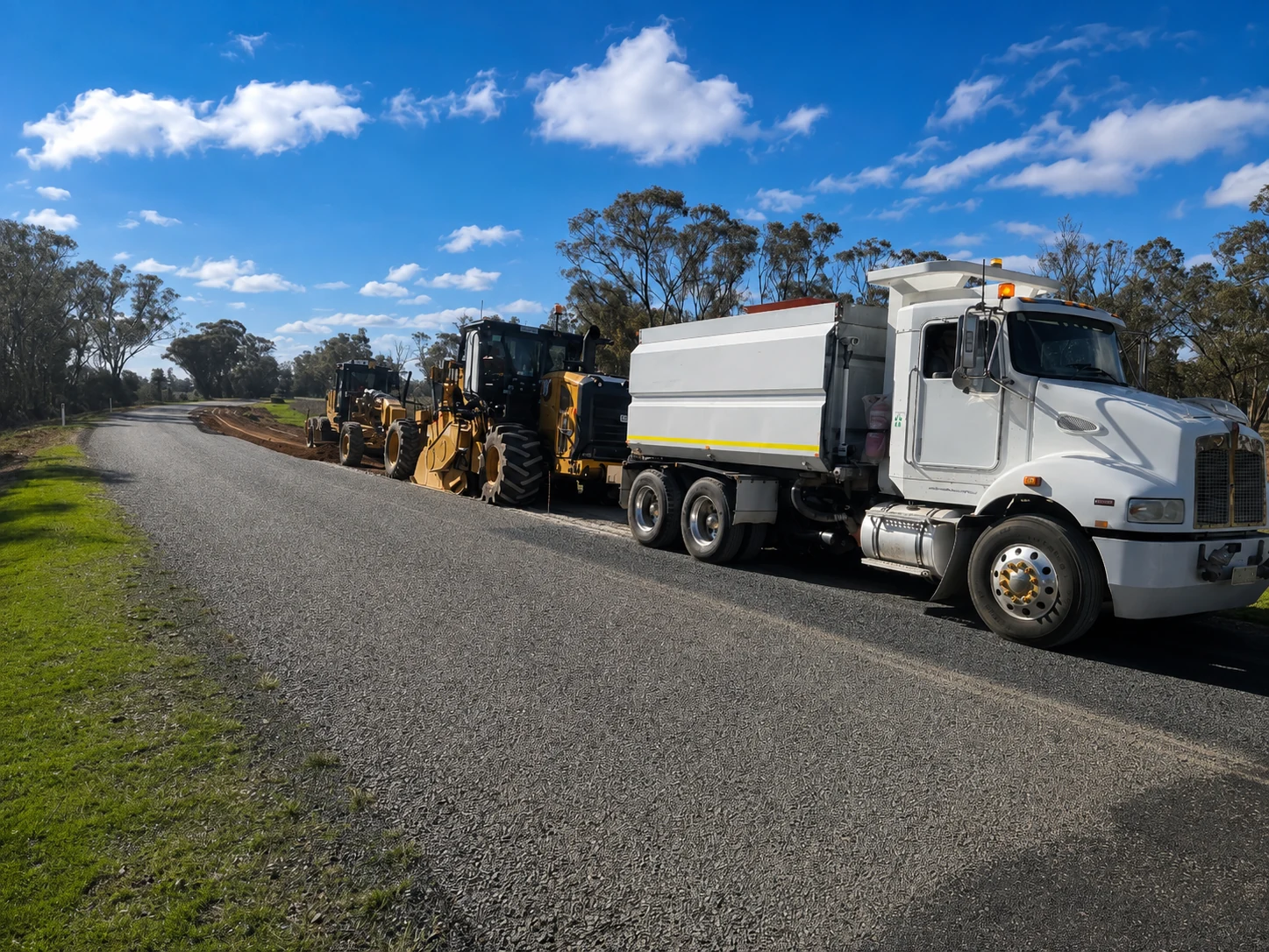 LP Road Services plant and equipment on a regional road project