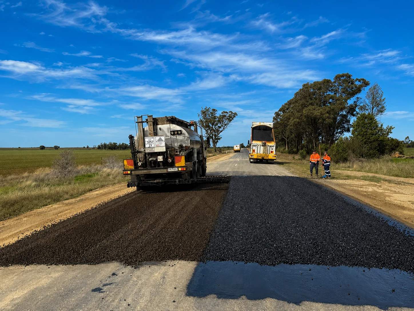 Spray sealing operation on a regional road